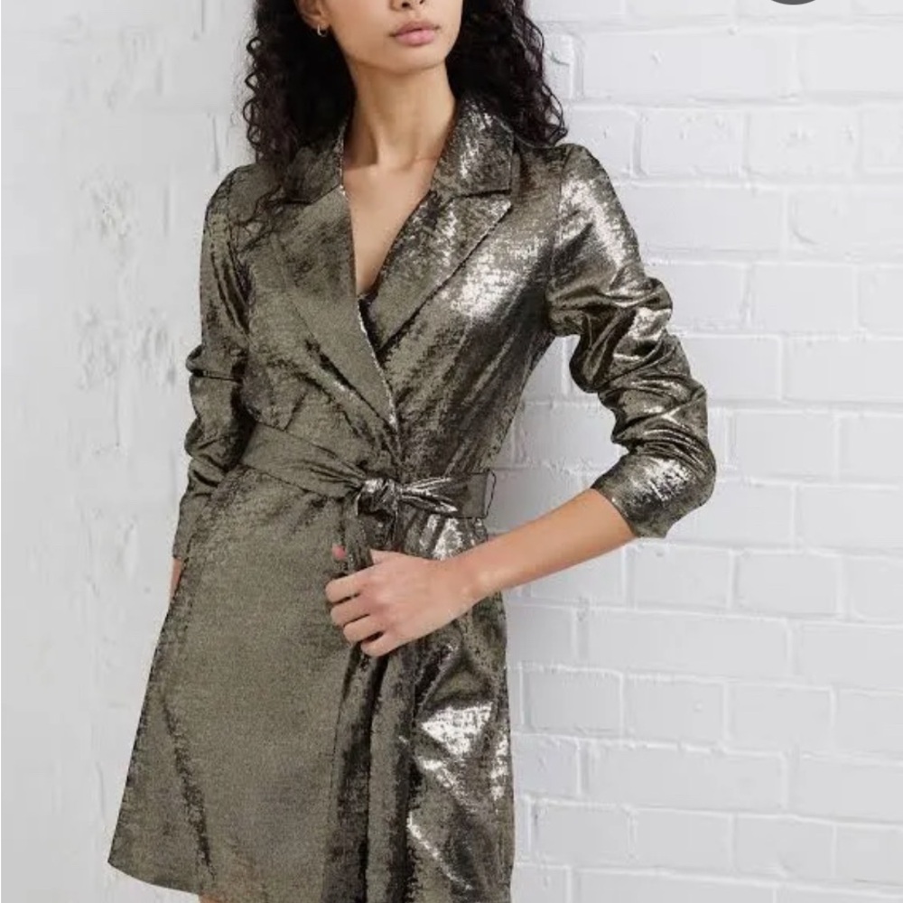 French Connection Metallic Wrap Dress - Gold